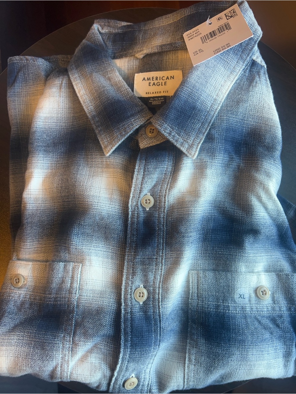 American Eagle Outfitters Blue and White Plaid Button-Down Shirt